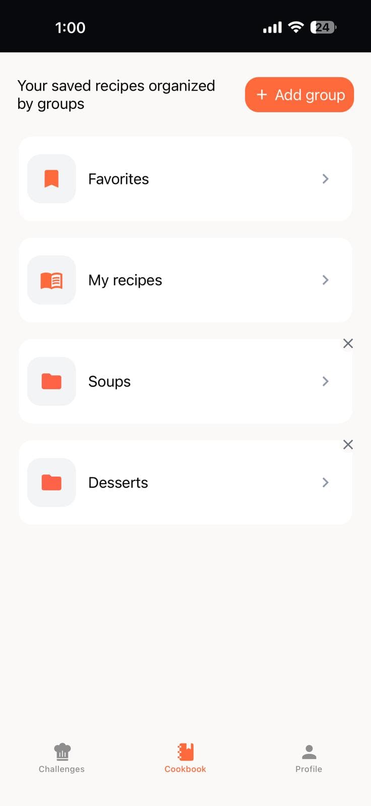 CookOff cooking challenge app cookbook screen